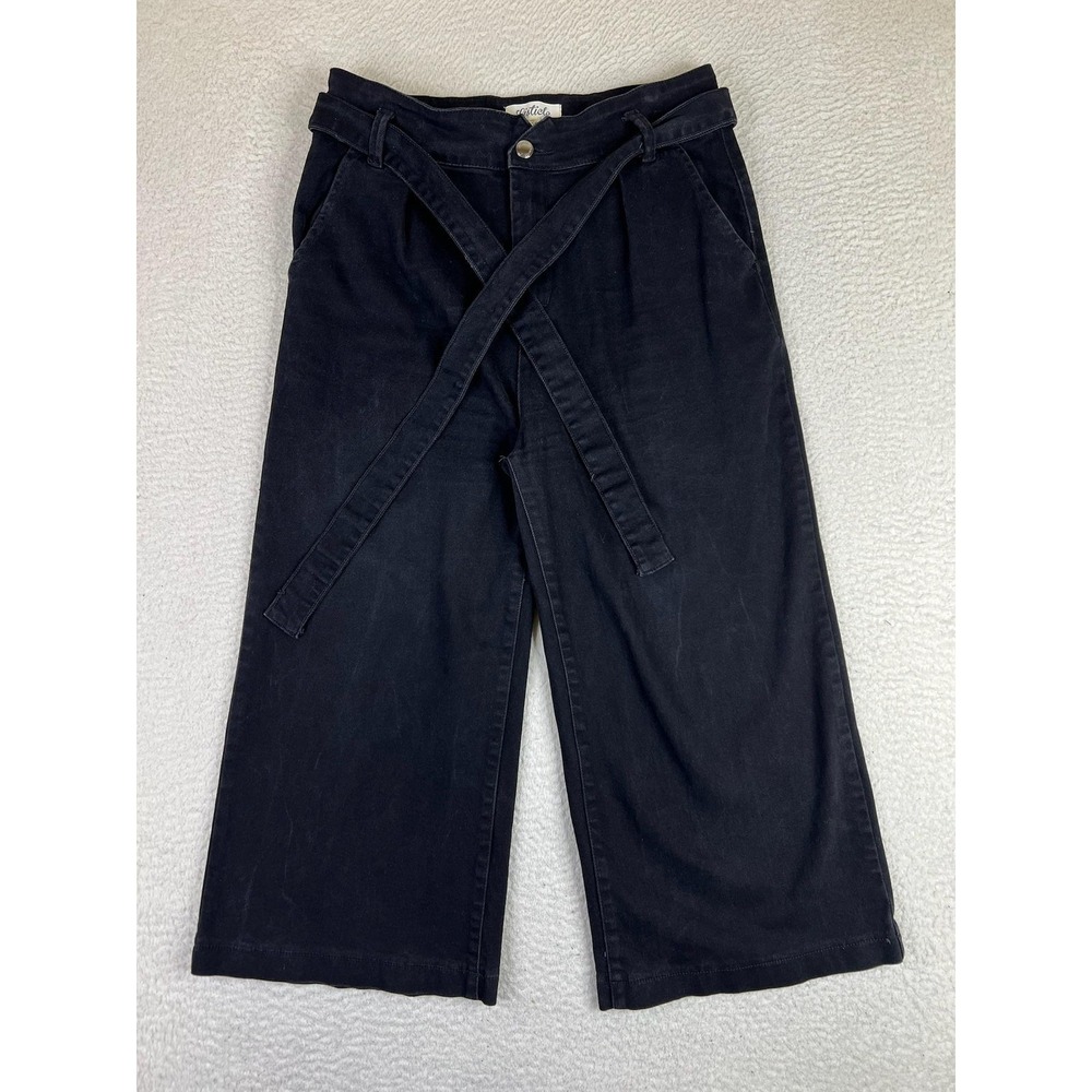 Listicle Pants Womens Large Black Cropped Wide Leg Culotte Belted Twill LP0083‎